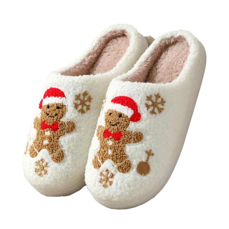 Christmas Snowflake Gingerbread Slippers Winter Indoor Non-slip Floor Bedroom Fuzzy House Shoes For Women Home Slippers