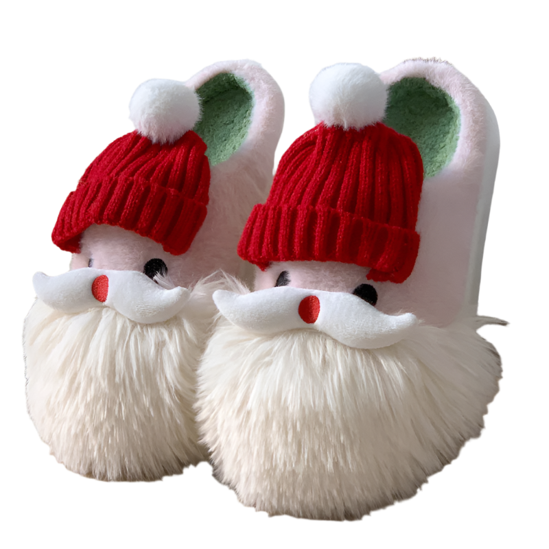 Cute Christmas Santa Claus Home Slippers Winter Warm Indoor Non-slip Floor Plush Shoes For Women